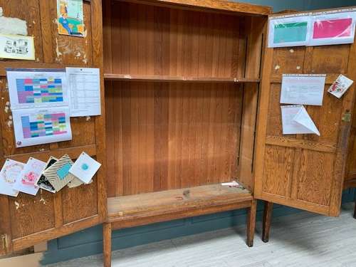 Pair Oak School Cupboards On Open Bases