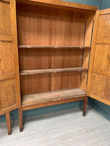 Pair Oak School Cupboards On Open Bases