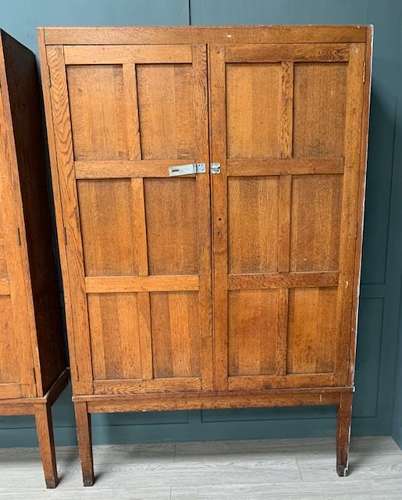 Pair Oak School Cupboards On Open Bases