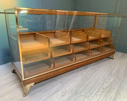 15 Drawer  Oak  & Brass Frame Haberdashery Shop Display/Counter