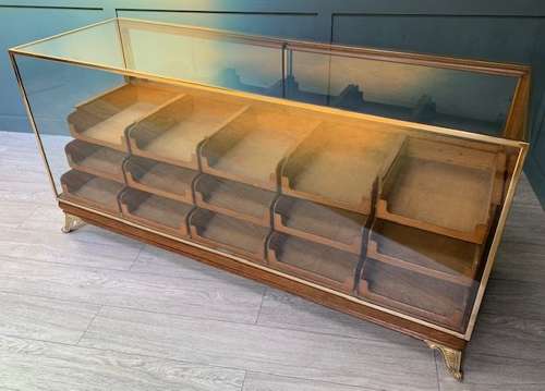 15 Drawer Oak & Brass Frame Haberdashery Shop Display/Counter