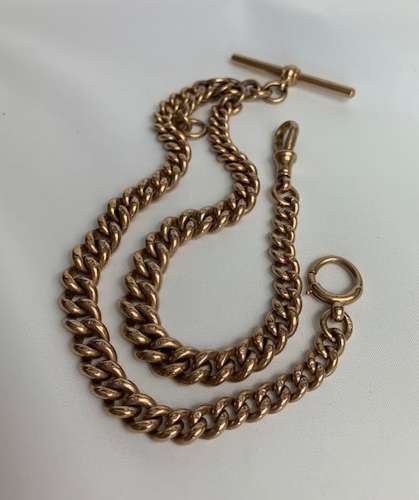Antique 9ct Rose Gold Double Albert Chain with T-Bar