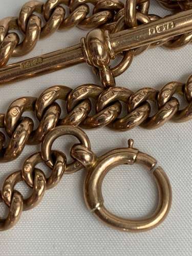 Antique 9ct Rose Gold Double Albert Chain with T-Bar
