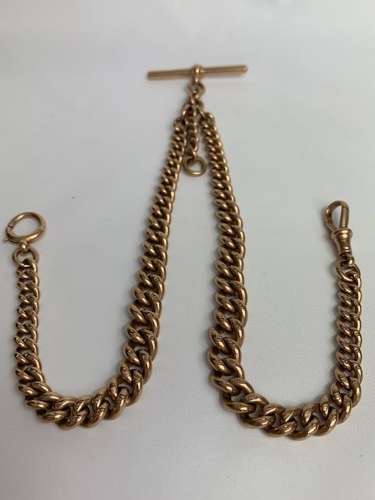 Antique 9ct Rose Gold Double Albert Chain with T-Bar