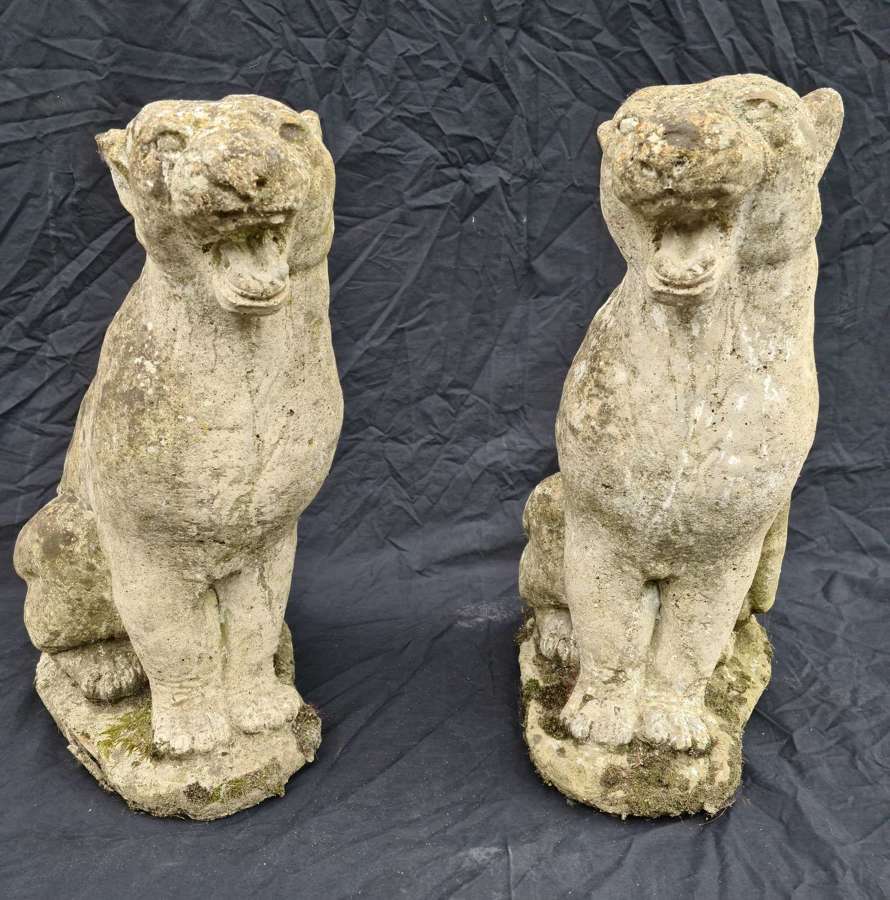 Pair Vintage Panther Garden Statues