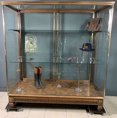 French Siegel Shop Display Cabinet Walnut & Brass Frame