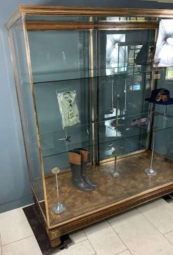 French Siegel Shop Display Cabinet Walnut & Brass Frame