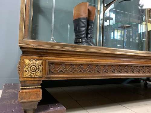 French Siegel Shop Display Cabinet Walnut & Brass Frame