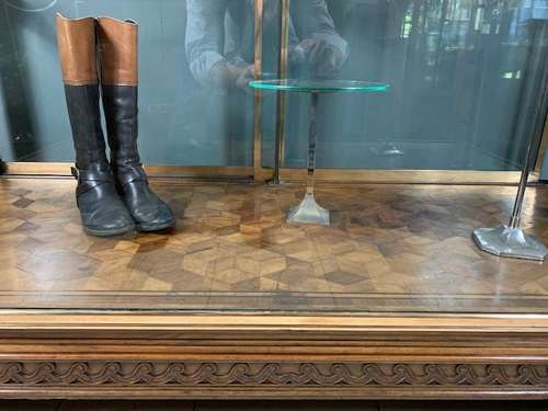 French Siegel Shop Display Cabinet Walnut & Brass Frame