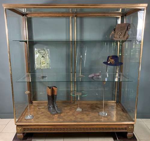 French Siegel Shop Display Cabinet Walnut & Brass Frame