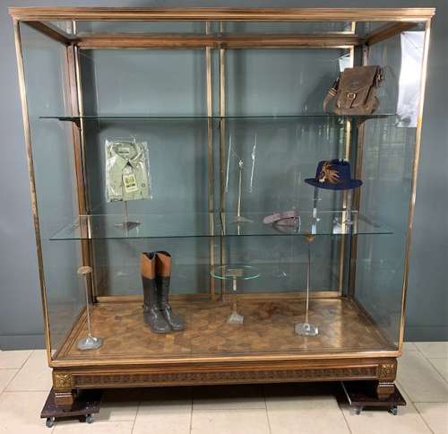 French Siegel Shop Display Cabinet Walnut & Brass Frame