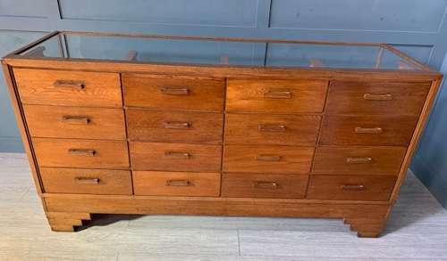 Antique 16 drawer Oak Haberdashery Drawer Counter
