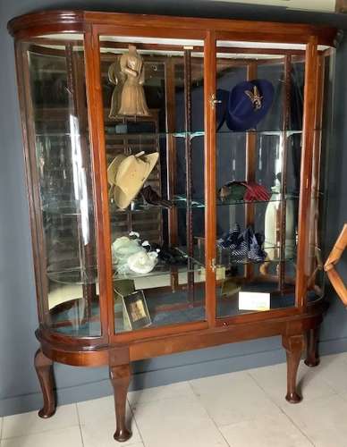 Victorian Mahogany Bow Ended Shop Display Cabinet