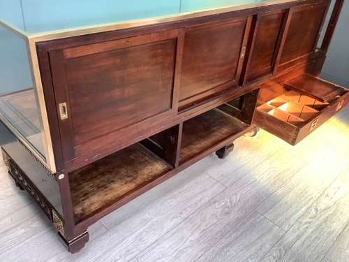 French Siegel Shop Display Cabinet Counter Mahogany & Brass Frame