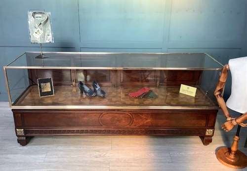 French Siegel Shop Display Cabinet Counter Mahogany & Brass Frame