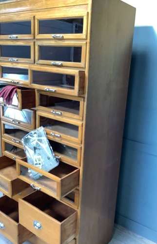 Antique Oak Shop Haberdashery Cabinet 20 Drawer