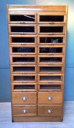 Antique Oak Shop Haberdashery Cabinet 20 Drawer