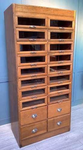 Antique Oak Shop Haberdashery Cabinet 20 Drawer