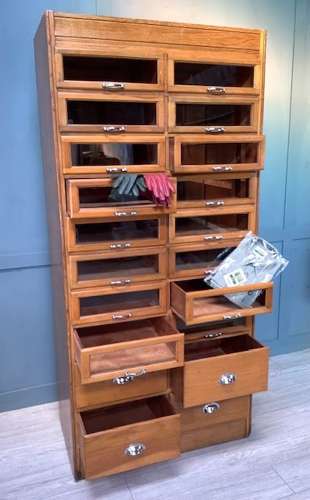 Antique Oak Shop Haberdashery Cabinet 20 Drawer