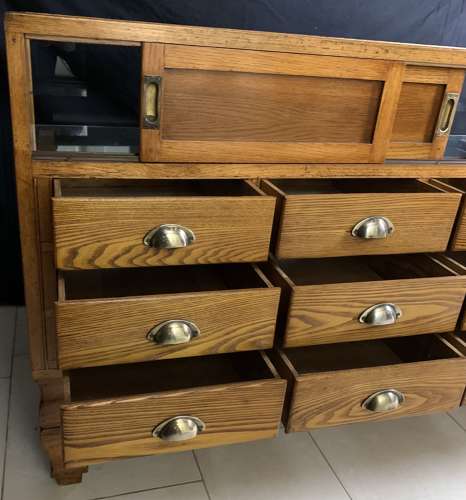 Oak Haberdashery Shop Display Cabinet Drawers