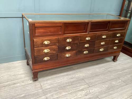 Antique Mahogany & Oak Shop Haberdashery Display Cabinet