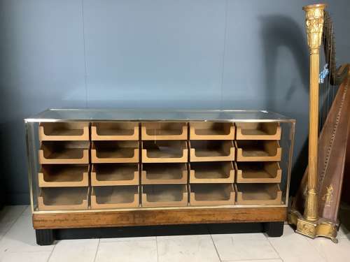20 Drawer Oak Shop Haberdashery Counter Cabinet 1930s