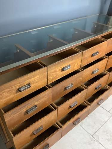 20 Drawer Oak Shop Haberdashery Counter Cabinet 1930s