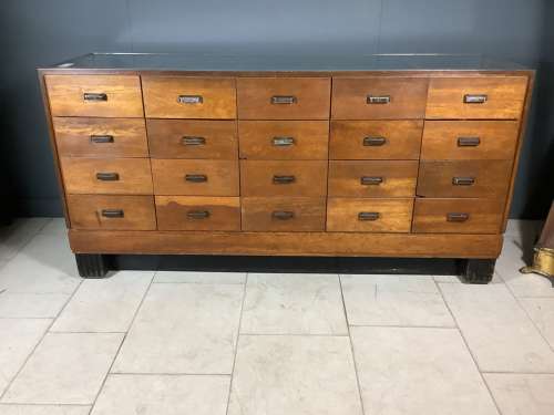 20 Drawer Oak Shop Haberdashery Counter Cabinet 1930s
