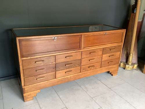 12 Drawer Oak Haberdashery Shop Cabinet Counter