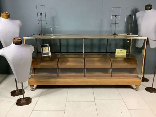 Victorian Oak & Brass Frame Shop Haberdashery Display Counter Cabinet