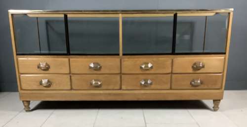Victorian Oak & Brass Frame Shop Haberdashery Display Counter Cabinet