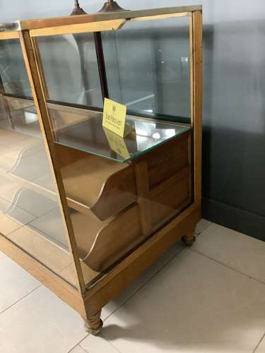 Victorian Oak & Brass Frame Shop Haberdashery Display Counter Cabinet