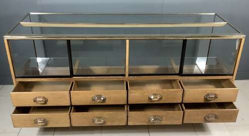 Victorian Oak & Brass Frame Shop Haberdashery Display Counter Cabinet