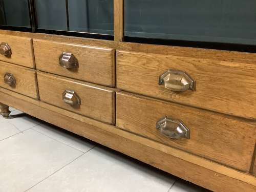 Victorian Oak & Brass Frame Shop Haberdashery Display Counter Cabinet