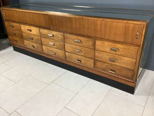 1900s Oak & Mahogany Shop Haberdashery Display Counter Cabinet