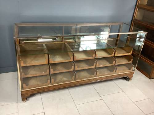1900s Oak & Mahogany Shop Haberdashery Display Counter Cabinet