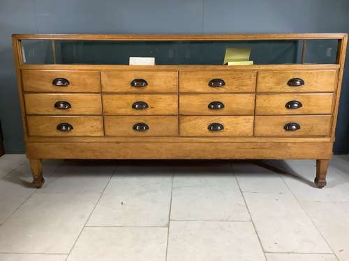 12 Drawer Oak Haberdashery Counter Display Cabinet