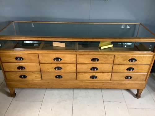 12 Drawer Oak Haberdashery Counter Display Cabinet
