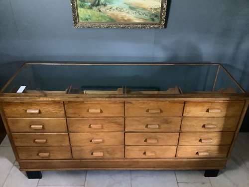 16 Drawer Oak Shop Display Counter Cabinet