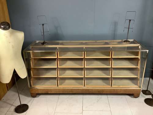16 Drawer Oak & Brass Frame Shop Haberdashery Display Counter Cabinet