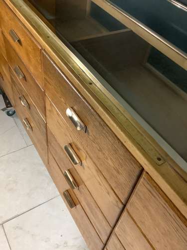 16 Drawer Oak & Brass Frame Shop Haberdashery Display Counter Cabinet