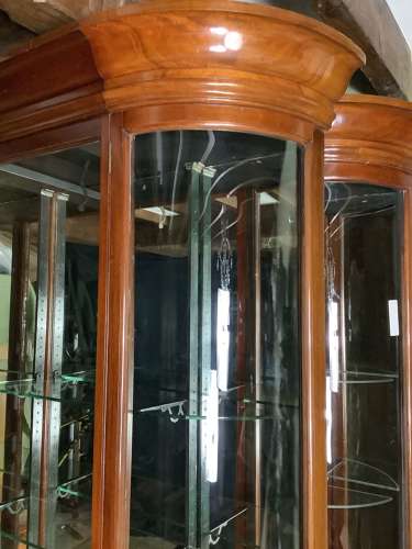Pair Large Victorian Solid Mahogany Bow Ended Shop Display Cabinets