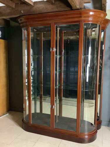 Pair Large Victorian Solid Mahogany Bow Ended Shop Display Cabinets