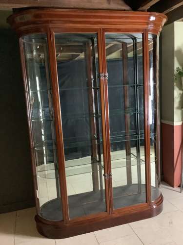 Pair Large Victorian Solid Mahogany Bow Ended Shop Display Cabinets