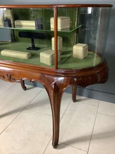 Antique Mahogany Bow Ended Shop Display Cabinet98.0
