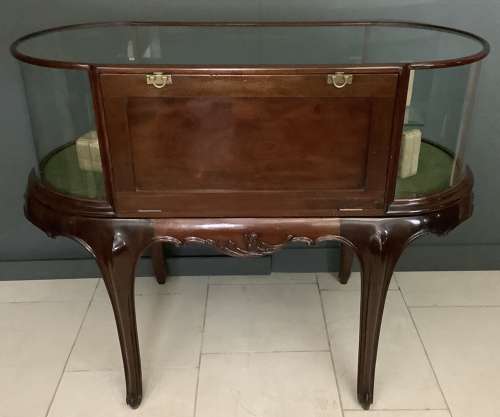 Antique Mahogany Bow Ended Shop Display Cabinet98.0