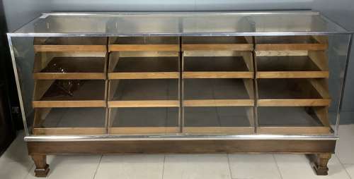 16 Drawer Oak & Chrome Frame Haberdashery Shop Display Counter