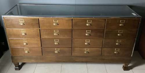 16 Drawer Oak & Chrome Frame Haberdashery Shop Display Counter