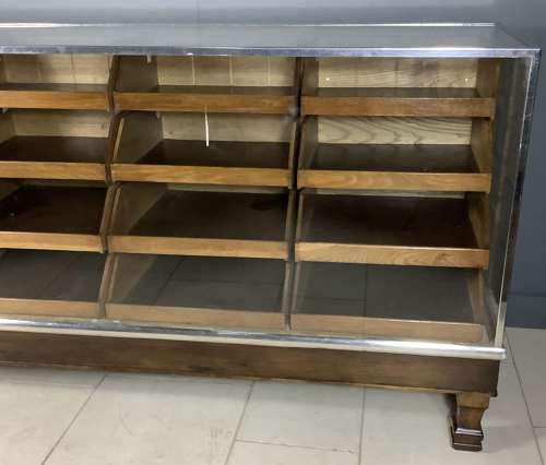 16 Drawer Oak & Chrome Frame Haberdashery Shop Display Counter