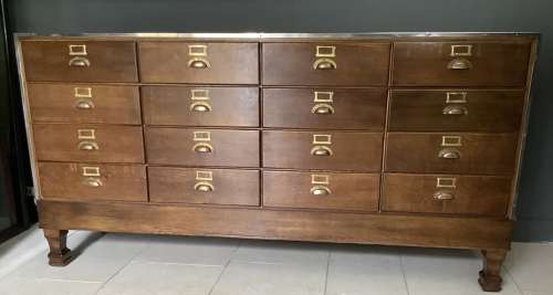 16 Drawer Oak & Chrome Frame Haberdashery Shop Display Counter